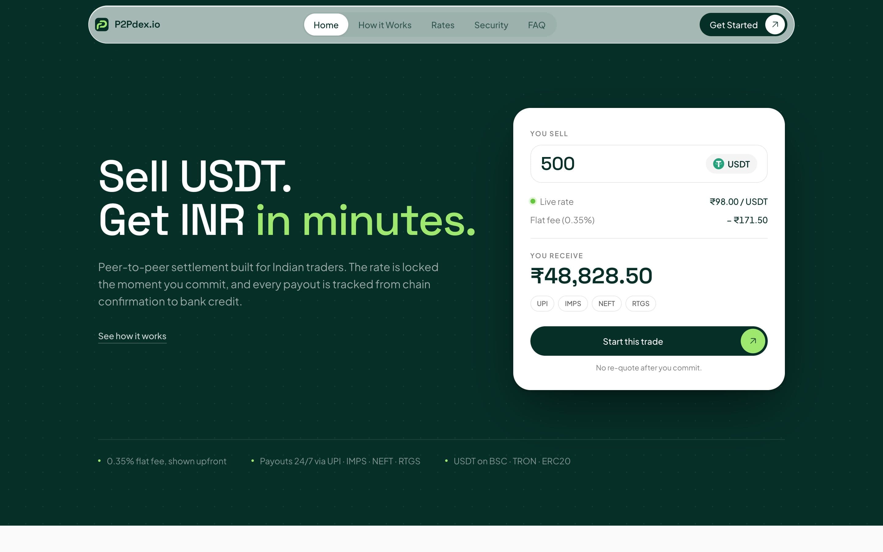 Sell USDT for rupees in minutes — website